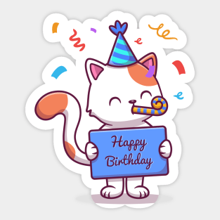 Cute Birthday Cat With Confetti Sticker